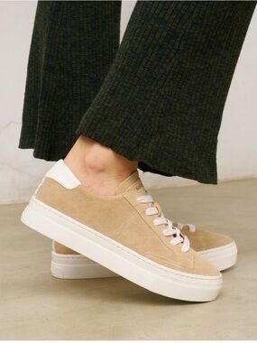 Soludos Beige Suede Low-Top Sneakers with White Accents